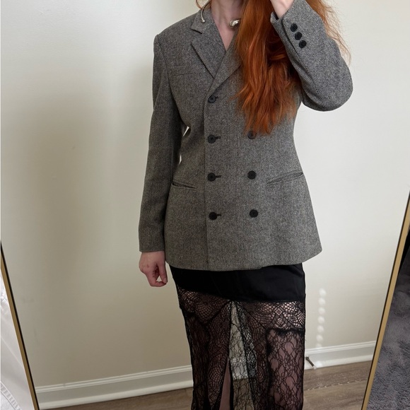 CHAUS Vintage Classic Double-Breasted Wool Blend Blazer in Heather Gray size 6 - Picture 8 of 12